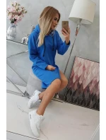 Šaty s kapucí a bočním rozparkem chrpově modré