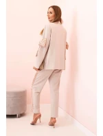 Dámská souprava s viskózou – sako s klopami a kalhoty s lampasem béžový