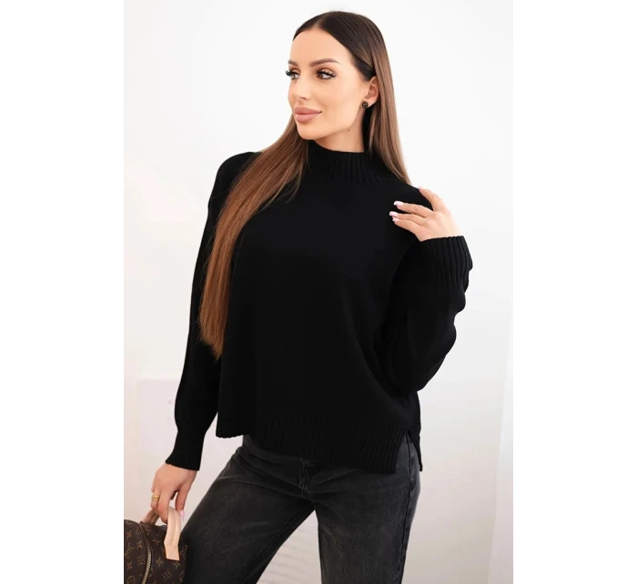 Dámský svetr s model 21412192 z viskózy volného střihu černý - K-Fashion