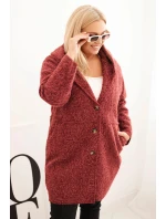 Dámský kabát Plus Size s kapucí a kapsami bordový Dámský kabát Plus Size s kapucí a kapsami bordový
