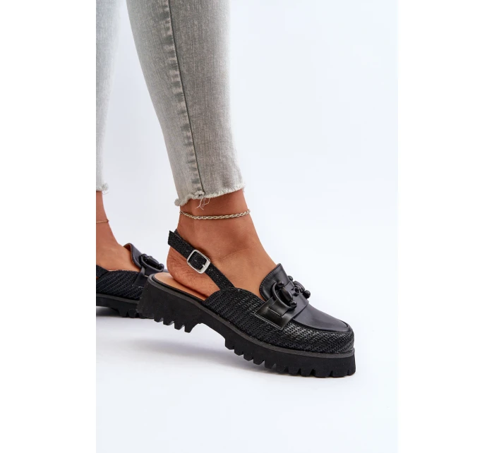 Dámské sandály na ploché podrážce s ozdobou Černé D&A MR38-656