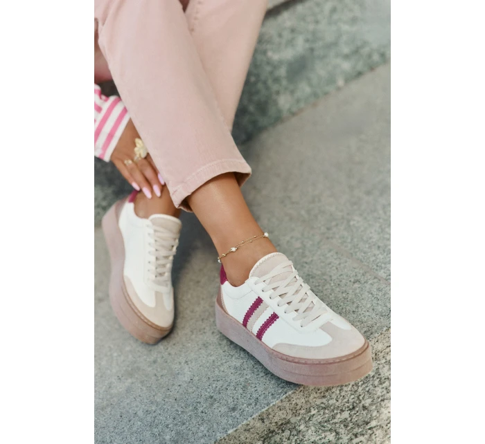 Kožené dámské sneakersy na platformě Zazoo N1234 béžovo-červené Kožené dámské sneakersy na platformě Zazoo N1234 béžovo-červené