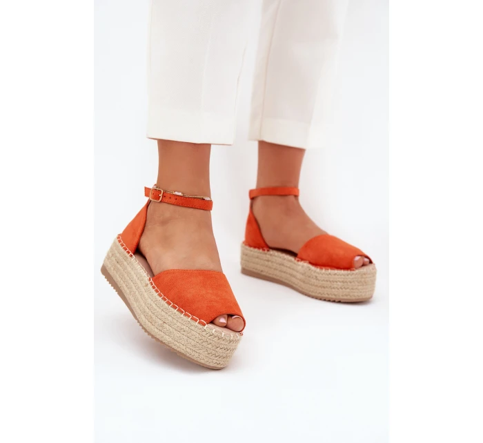Dámské espadrilky na platformě s pletením oranžové Selise