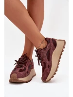 Kožené Sneakersy Na Platformě Dámské Big Star SS274625 HI-POLY SYSTEM Bordové Kožené Sneakersy Na Platformě Dámské Big Star SS274625 HI-POLY SYSTEM Bordové