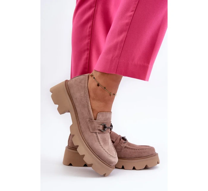 Robustní dámské béžové semišové mokasíny Neloria Robustní dámské béžové semišové mokasíny Neloria