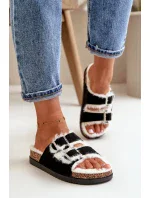 Dámské Pantofle S Přezkami A Kožešinou Černé Ezilena