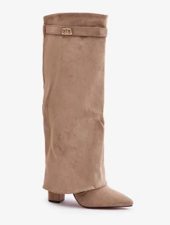 Kozačky Na Podpatku S Ohnutým Svrškem Zateplené Béžové Urelli