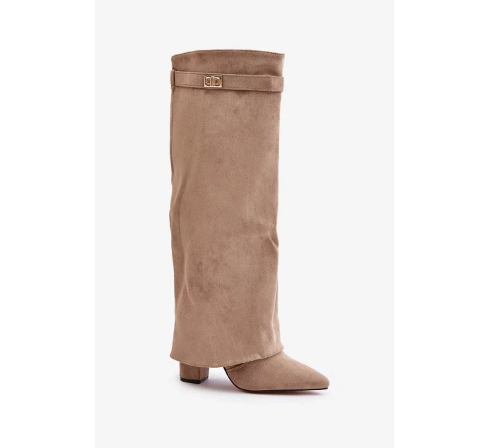 Kozačky Na Podpatku S Ohnutým Svrškem Zateplené Béžové Urelli Kozačky Na Podpatku S Ohnutým Svrškem Zateplené Béžové Urelli