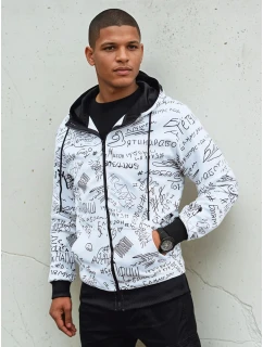 Pánská mikina na zip s kapucí bílá FashionStreet BX5749