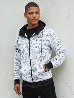 Pánská mikina na zip s kapucí bílá FashionStreet BX5749