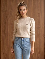 Sweter damski z warkoczowym splotem beżowy FashionStreet MY2675 Sweter damski z warkoczowym splotem beżowy FashionStreet MY2675