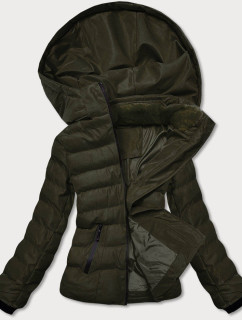 Dámská zimní bunda v army barvě s kožešinovým stojáčkem (5M769-136)