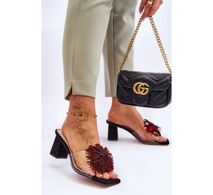 Módní pantofle na vysokém podpatku Černá model 21617785 - S.Barski Módní pantofle na vysokém podpatku Černá model 21617785 - S.Barski