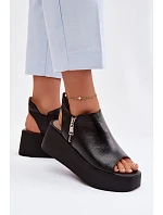 model 22100618 Kožené sandály na platformě Černé - Zazoo