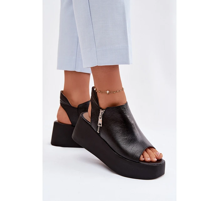 model 22100618 Kožené sandály na platformě Černé - Zazoo