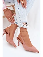 Dámské sandály na podpatku z imitace semiše Růžové Saria