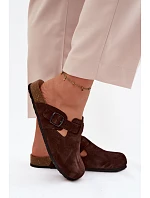 Kožené semišové pantofle Mule s přezkou Zazoo 1905 čokoládové