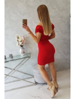 Žebrované šaty s volánky červené