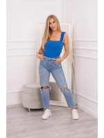 Halenka bez ramínek s volánky chrpově modrá Halenka bez ramínek s volánky chrpově modrá