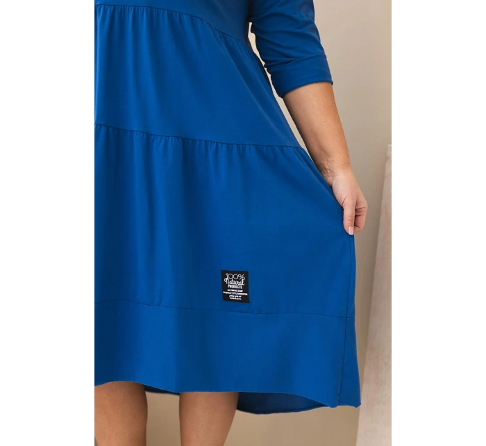 Dámská bavlněná sukýnka Plus Size s volány a ohrnutým rukávem chabrová