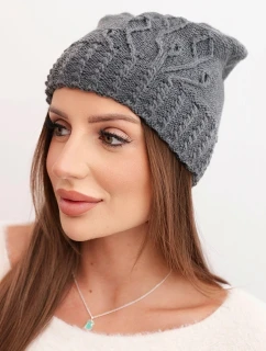 Dámská zimní čepice vlněná s ozdobným  grafitová model 21866352 - K-Fashion