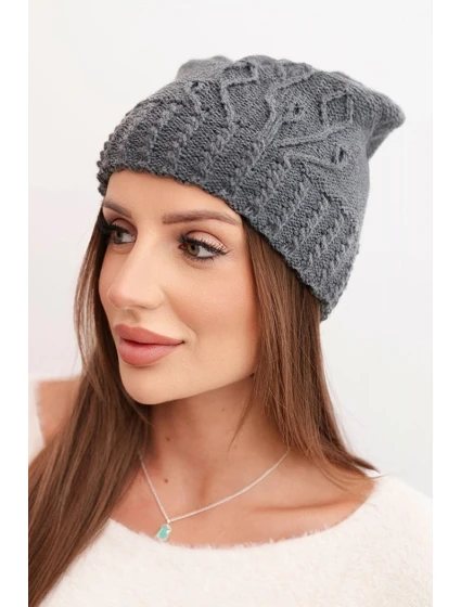 Dámská zimní čepice vlněná s ozdobným  grafitová model 21866352 - K-Fashion