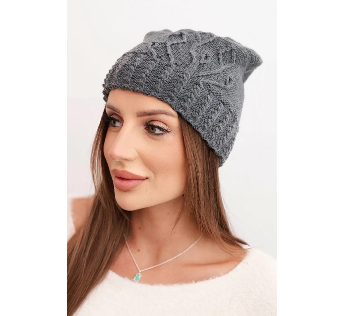 Dámská zimní čepice vlněná s ozdobným  grafitová model 21866352 - K-Fashion