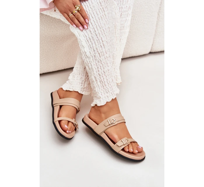 Dámské Pantofle S Přezkami Béžové model 21700025 - Boto Dámské Pantofle S Přezkami Béžové model 21700025 - Boto