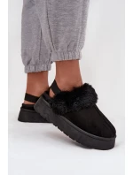 Dámské pantofle na platformě s kožíškem – černé Linaris Dámské pantofle na platformě s kožíškem – černé Linaris