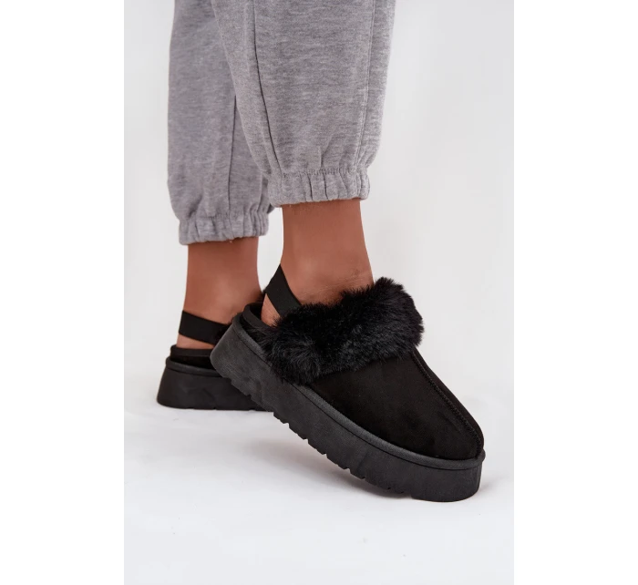 Dámské pantofle na platformě s kožíškem – černé Linaris Dámské pantofle na platformě s kožíškem – černé Linaris