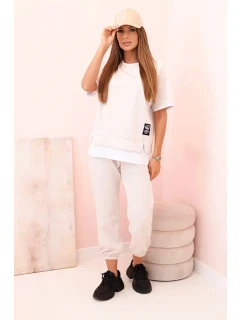 Dámská máslová souprava s krátkým rukávem a kalhotami béžový