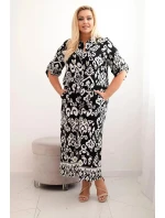 Dámská plus size viskózová souprava s geometrickým potiskem černý Dámská plus size viskózová souprava s geometrickým potiskem černý