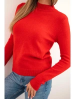 Dámský svetr s polo-výstřihem z měkké pleteniny červený Dámský svetr s polo-výstřihem z měkké pleteniny červený