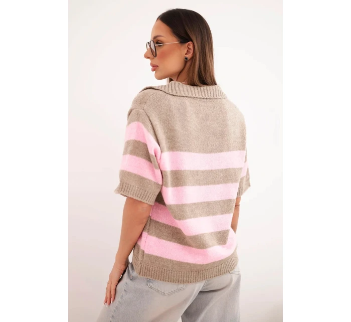 Svetr dámský pruhovaný s límečkem a krátkým rukávem fango Svetr dámský pruhovaný s límečkem a krátkým rukávem fango