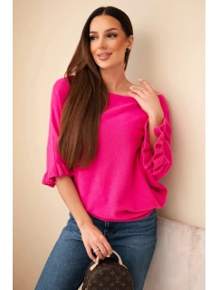 Dámský svetr typu model 21949280 s kulatým výstřihem fuchsie - K-Fashion