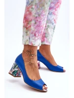 Kožené lodičky s ozdobným podpatkem Lewski Shoes model 21626623 Modré - Boto