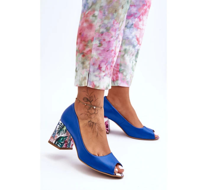 Kožené lodičky s ozdobným podpatkem Lewski Shoes model 21626623 Modré - Boto