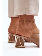 Elegantní Dámské Pantofle Na Podpatku Laura Messi 2771 Beige