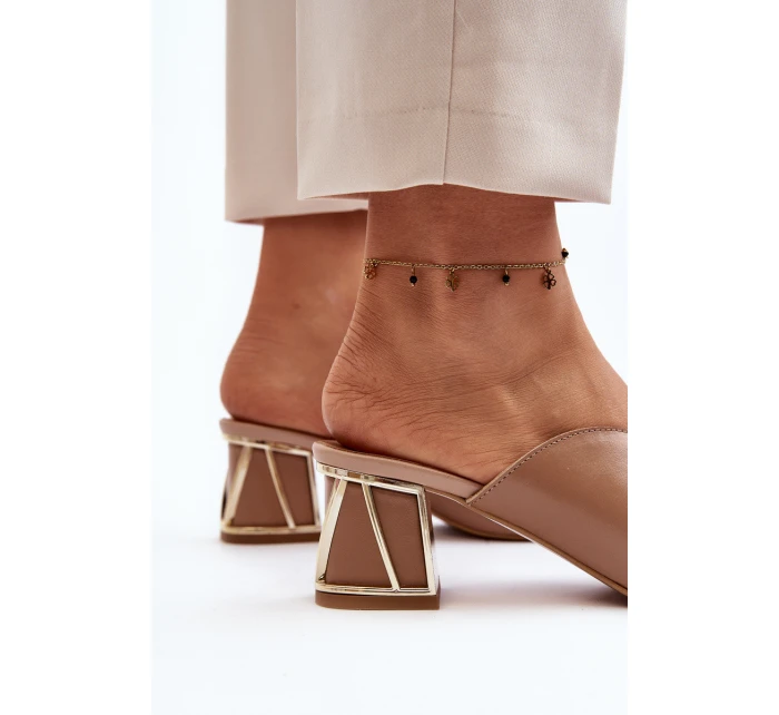 Elegantní Dámské Pantofle Na Podpatku Laura Messi 2771 Beige