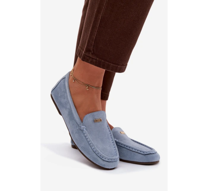Dámské mokasiny s malým zlatým detailem modré Sarivelle