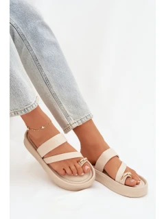 Dámské textilní pantofle s pásky a zlatým detailem světle béžové Farielle