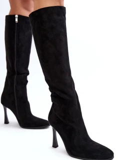 Zateplené dámské kozačky na vysokém podpatku černé Isot