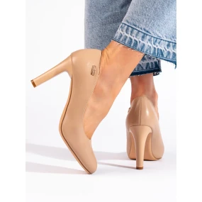 Zajímavé dámské  lodičky hnědé na širokém podpatku