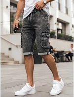 Pánské džínové cargo šortky s lemem černé FashionStreet SX2618 Pánské džínové cargo šortky s lemem černé FashionStreet SX2618