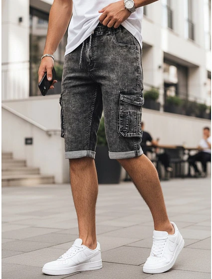 Spodenki męskie jeansowe cargo ze czarne model 22210715 - FashionStreet Spodenki męskie jeansowe cargo ze czarne model 22210715 - FashionStreet