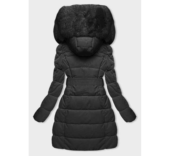 Černá dámská zimní bunda s kožešinou (2M-008)