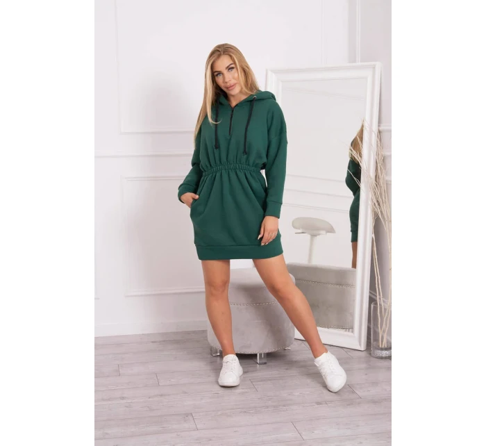 Zateplené šaty s kapucí tmavě zelené