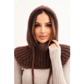 Dámská čepice s kapucí a jemným pletením s tkaničkami hnědá Dámská čepice s kapucí a jemným pletením s tkaničkami hnědá