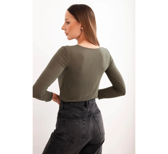 Dámská blůza z kašmíru s kulatým výstřihem a dlouhým rukávem khaki Dámská blůza z kašmíru s kulatým výstřihem a dlouhým rukávem khaki