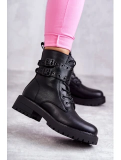 Dámské teplé kožené kozačky černe model 21598122 - Boto